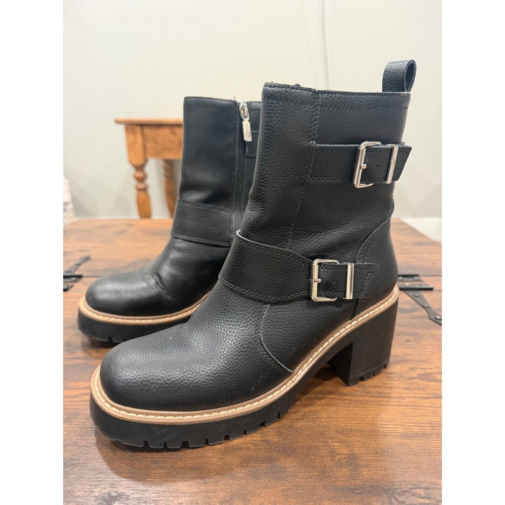 Blondo Reno Waterproof Moto Lug Sole Boots Womens 9 Black Leather Grunge